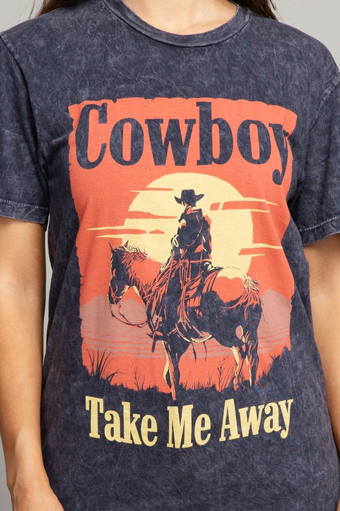 Cowboy Take Me Away Sunset Western Graphic Tee T-Shirt