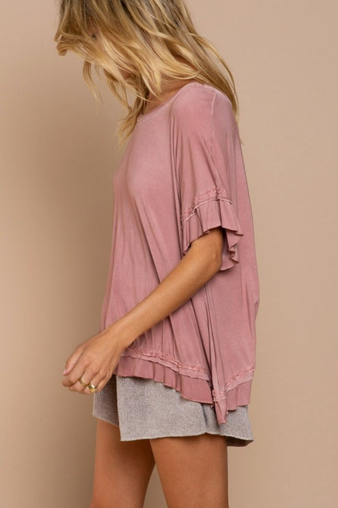 Super Soft Casual Stylish Ruffle Overlay Knit Top