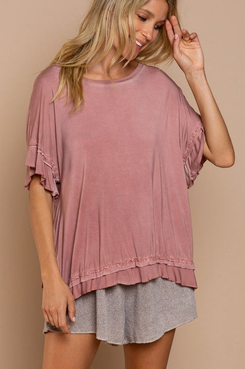 Super Soft Casual Stylish Ruffle Overlay Knit Top