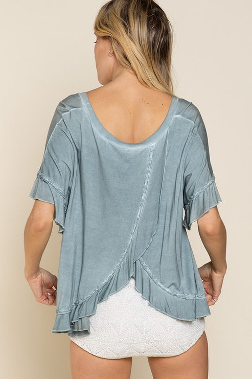 Super Soft Casual Stylish Ruffle Overlay Knit Top