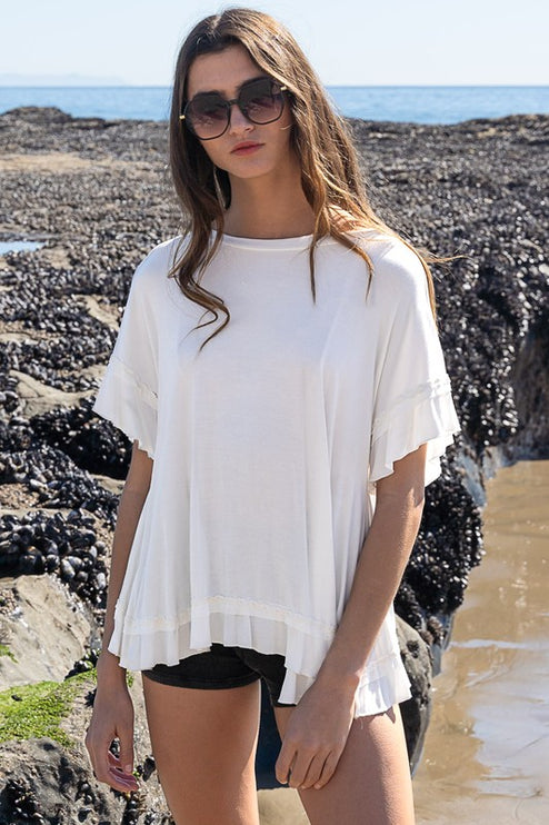 Super Soft Casual Stylish Ruffle Overlay Knit Top