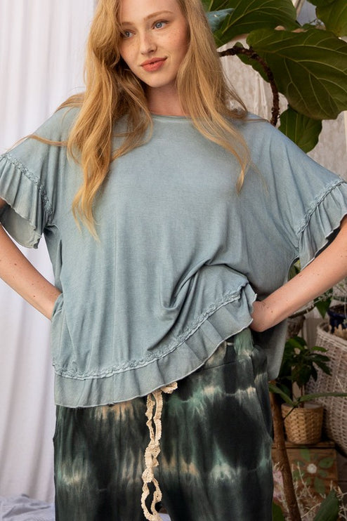 Super Soft Casual Stylish Ruffle Overlay Knit Top