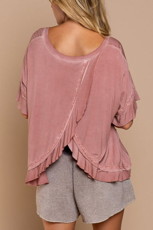 Super Soft Casual Stylish Ruffle Overlay Knit Top