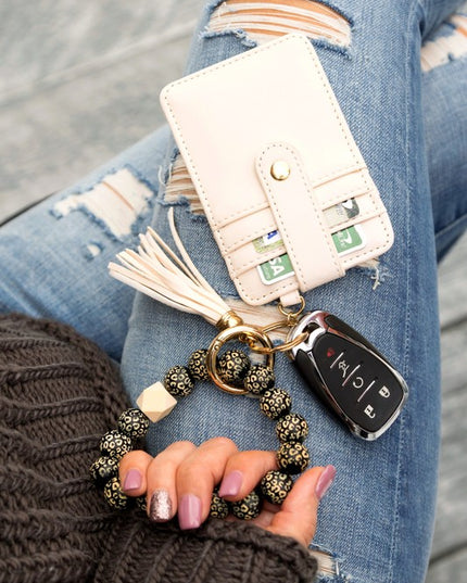 Leopard Beaded Key Ring Wallet Bracelet