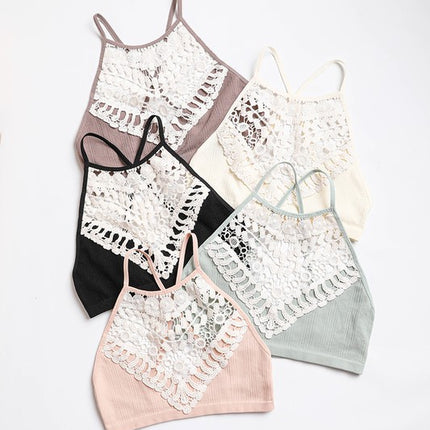 Crochet Lace High Neck Sleeveless Top Bralette