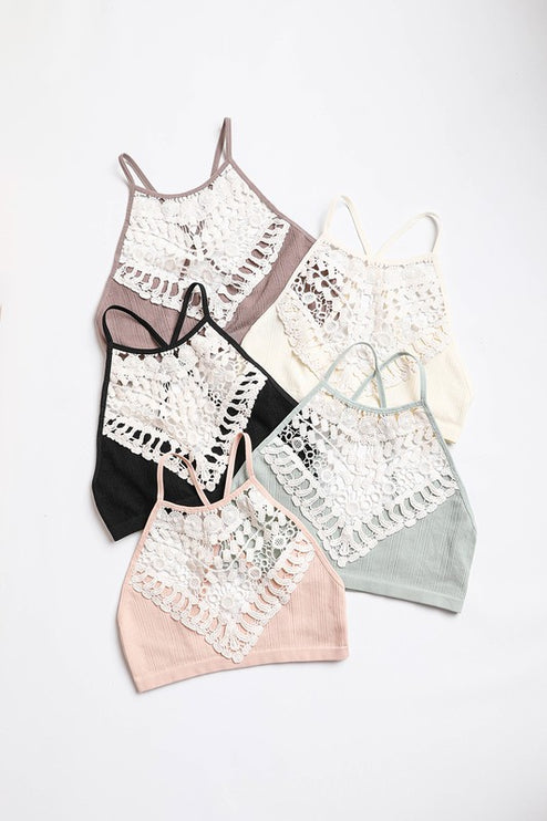 Crochet Lace High Neck Sleeveless Top Bralette