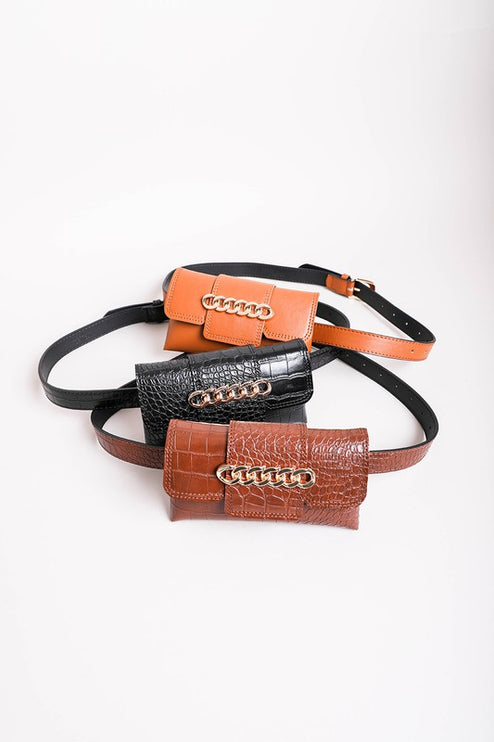 Stylish Vegan Leather Chain Belt Bag with Compact Clutch Chic Everyday Look