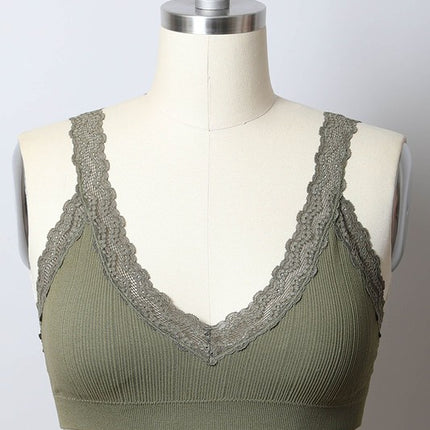 Elegance Comfy Lace Trim Cropped Top Padded Bralette