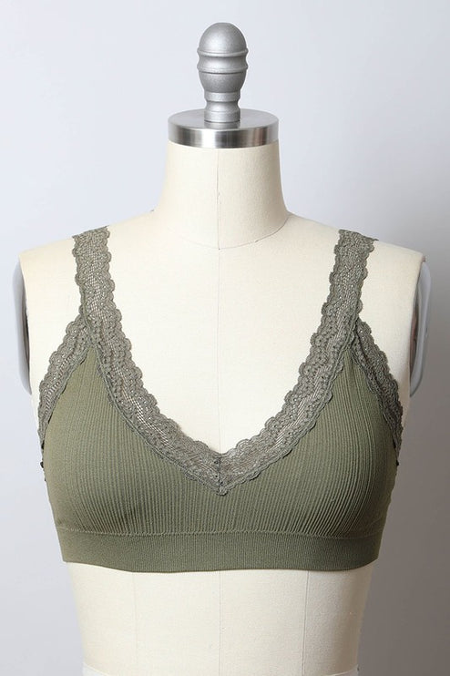 Elegance Comfy Lace Trim Cropped Top Padded Bralette