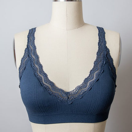 Elegance Comfy Lace Trim Cropped Top Padded Bralette