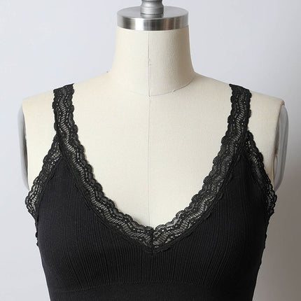 Elegance Comfy Lace Trim Cropped Top Padded Bralette