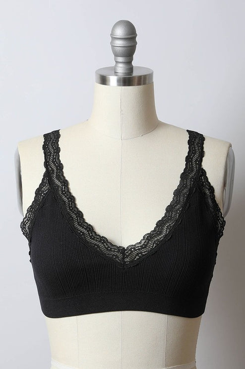 Elegance Comfy Lace Trim Cropped Top Padded Bralette