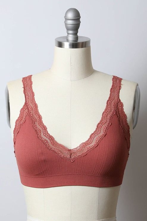 Elegance Comfy Lace Trim Cropped Top Padded Bralette