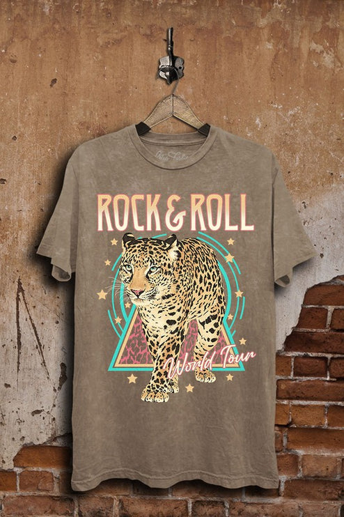 Rock & Roll World Tour Leopard Graphic Tee T-Shirt