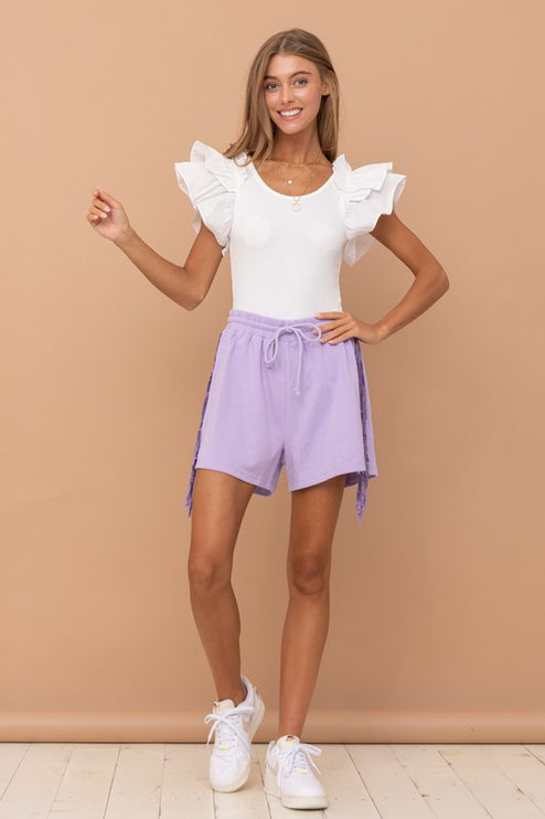 Gorgeous Solid Puff Ruffled Shoulder Short Sleeves Soft Jersey Bodysuit