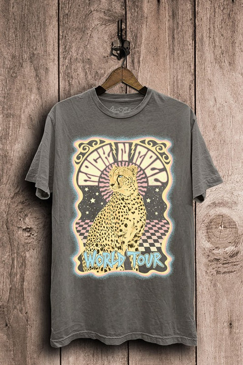 Rock & Roll World Tour Cheetah Graphic Tee T-Shirt