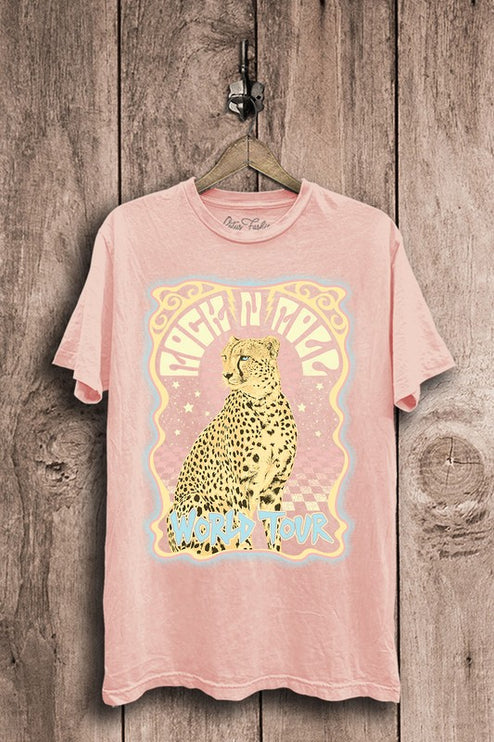 Rock & Roll World Tour Cheetah Graphic Tee T-Shirt