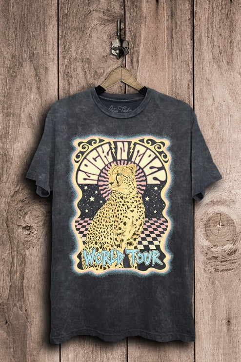 Rock & Roll World Tour Cheetah Graphic Tee T-Shirt