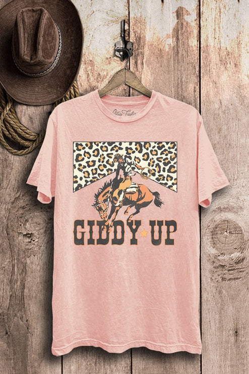 Leopard Print Cowboy 'Giddy-Up' Graphic Tee T-Shirt