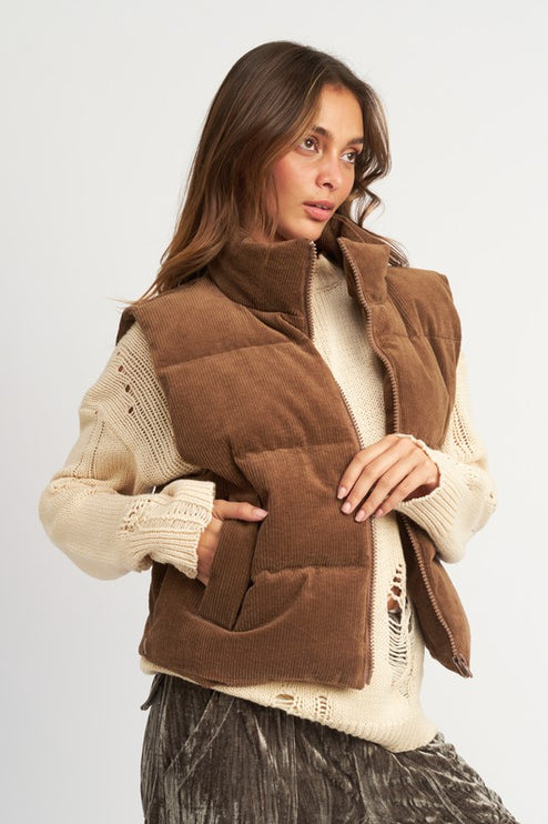 Warm Cozy Stylish Fashion Corduroy Puffer Vest