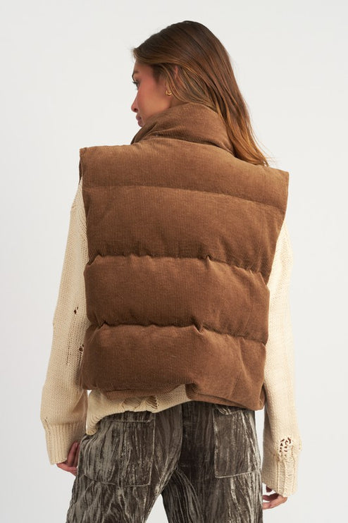 Warm Cozy Stylish Fashion Corduroy Puffer Vest