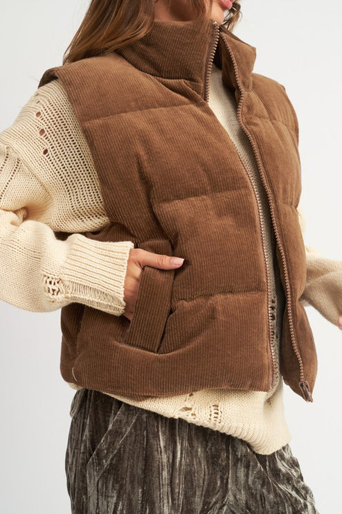 Warm Cozy Stylish Fashion Corduroy Puffer Vest