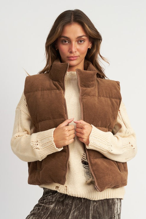 Warm Cozy Stylish Fashion Corduroy Puffer Vest