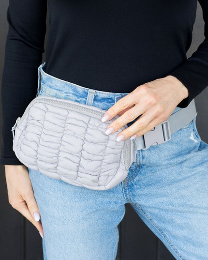 Quilted Puffer Sling Belt Fanny Bum Bag with Adjustable Strap