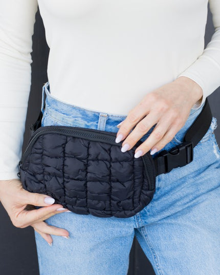 Quilted Puffer Sling Belt Fanny Bum Bag with Adjustable Strap