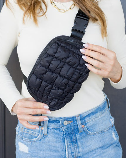 Quilted Puffer Sling Belt Fanny Bum Bag with Adjustable Strap