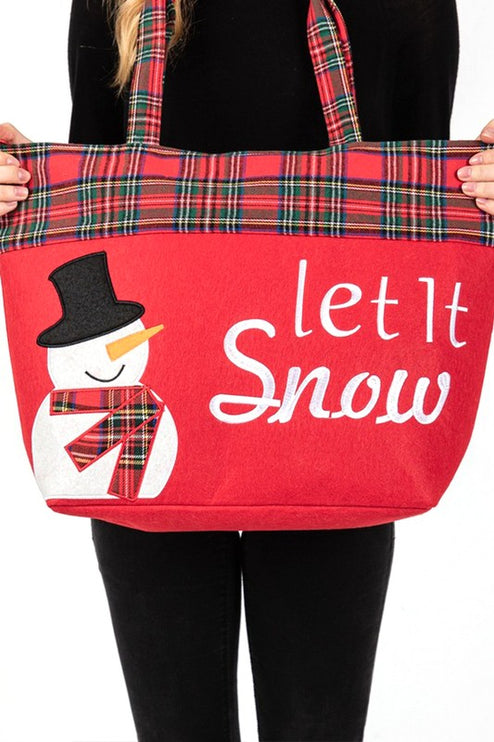 Charming "Let It Snow!" Oversized Tote with Plaid Snowman Design