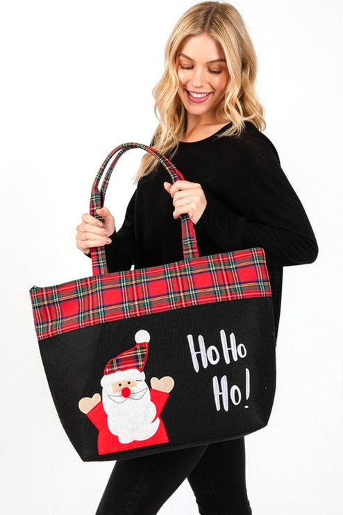 Festive "Ho Ho Ho!" Oversized Santa Tote with Plaid Accents