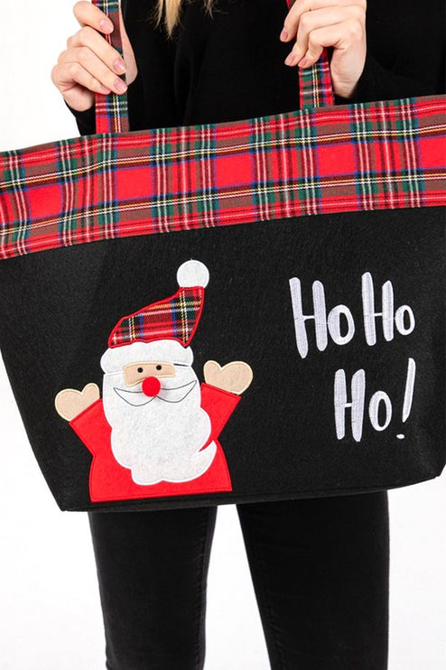 Festive "Ho Ho Ho!" Oversized Santa Tote with Plaid Accents