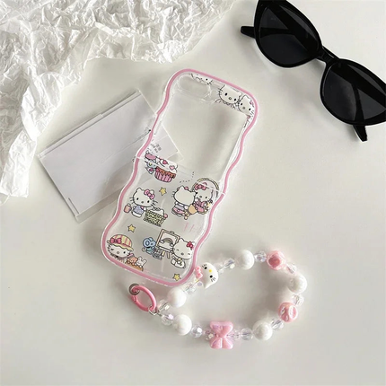 Cute Sanrio Hello Kitty Beaded Charms Wristlet Strap Phone Case Cover for Samsung Z Flip