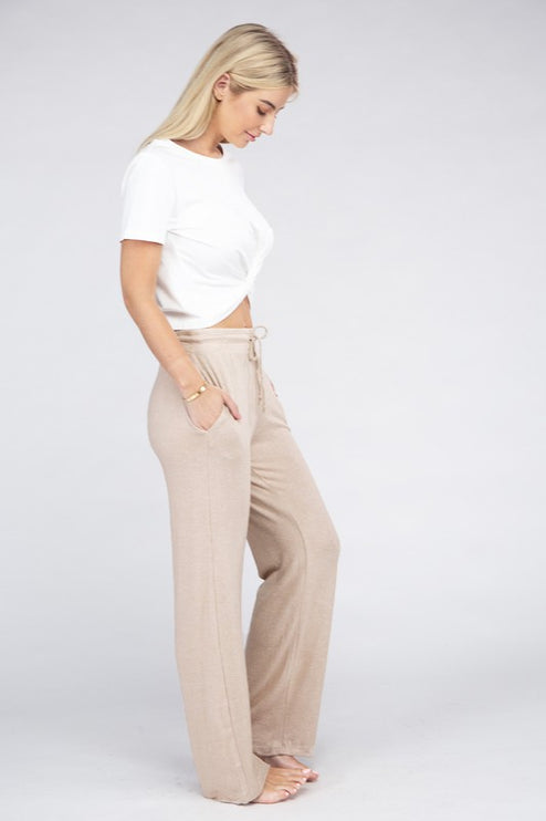 Soft Terry Lounge Pants with Elastic Drawstring Waist