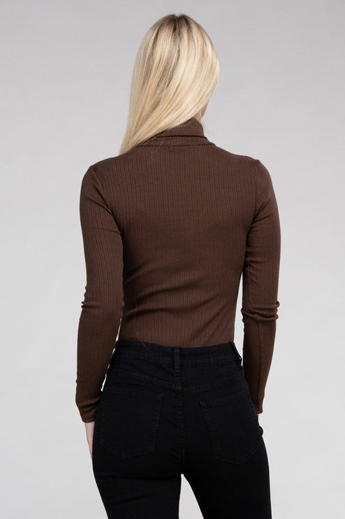 Long-Sleeve Turtleneck Bodysuit with Snap Closure