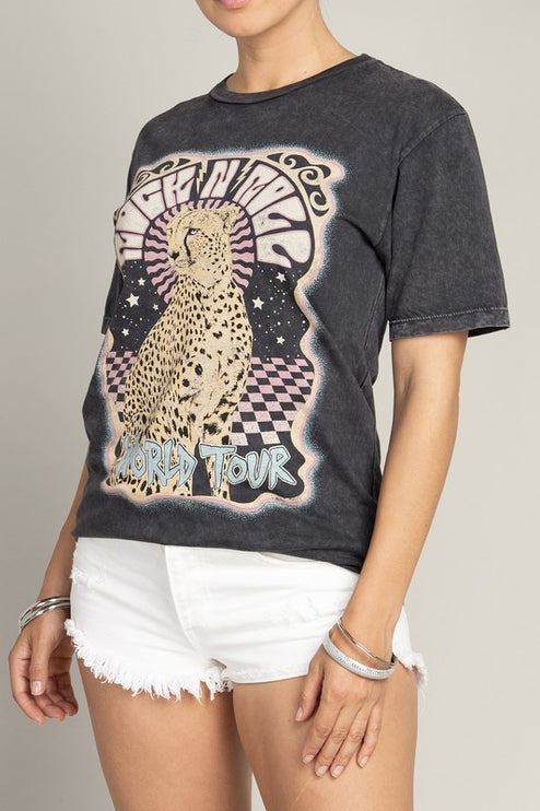 Rock & Roll World Tour Cheetah Graphic Tee T-Shirt