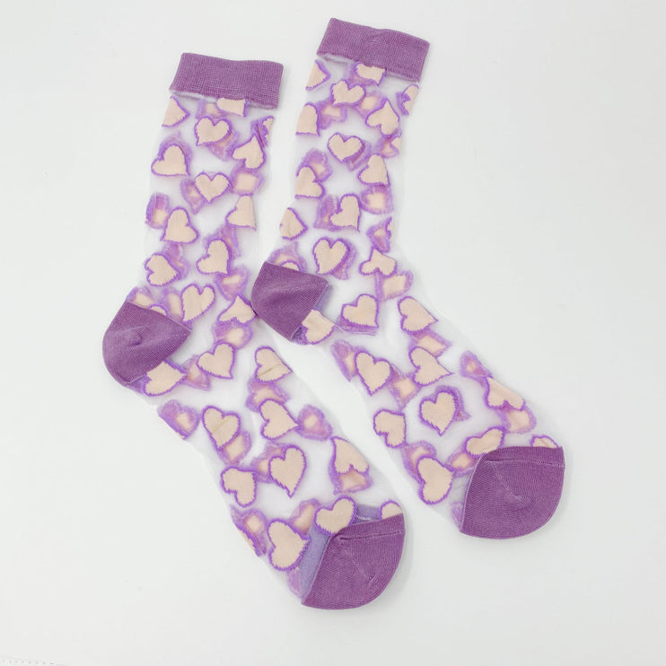 Adorable Love Heart Pattern Sheer Lightweight Socks