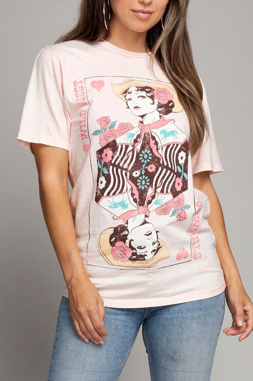 Wild West Queen of Hearts Cowgirl Artsy Graphic Tee T-Shirt