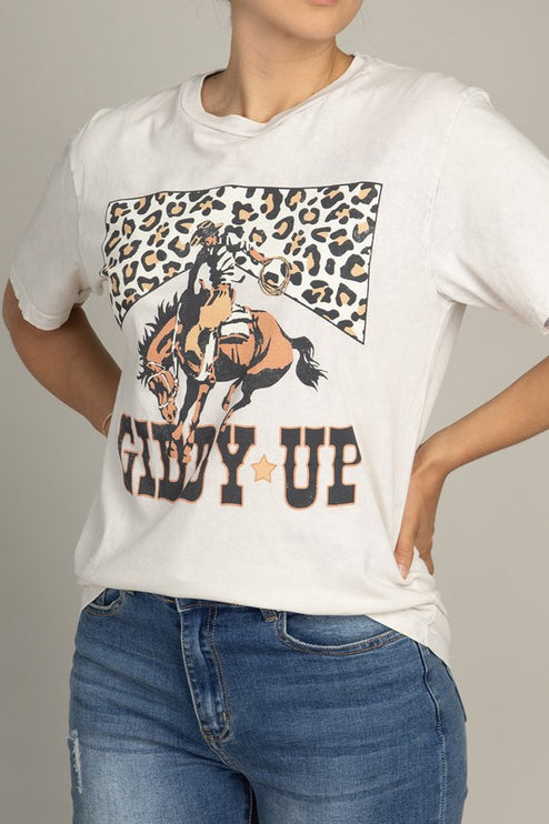 Leopard Print Cowboy 'Giddy-Up' Graphic Tee T-Shirt