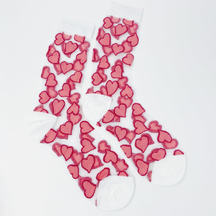 Adorable Love Heart Pattern Sheer Lightweight Socks