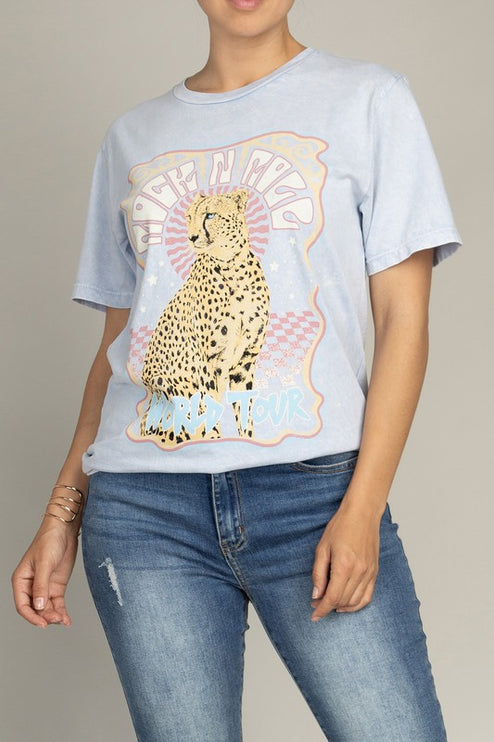 Rock & Roll World Tour Cheetah Graphic Tee T-Shirt