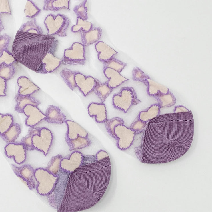 Adorable Love Heart Pattern Sheer Lightweight Socks