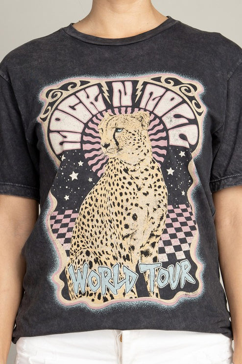 Rock & Roll World Tour Cheetah Graphic Tee T-Shirt