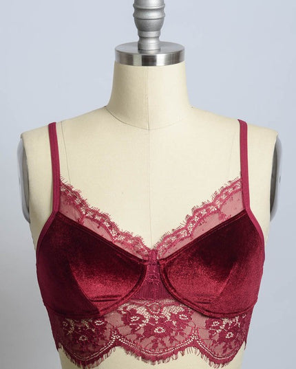 Velvet Lace Trim Half Cami with Scoop Neckline and Cropped Fit