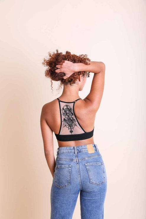 Stylish Tattoo Mesh Design Top Racerback Bralette