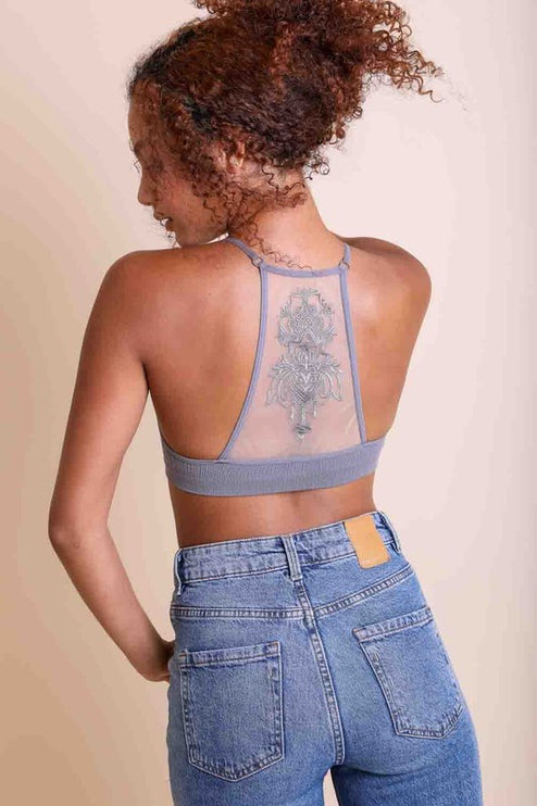 Stylish Tattoo Mesh Design Top Racerback Bralette