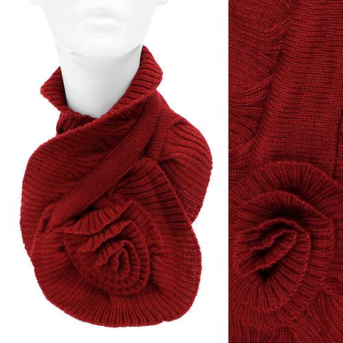 Knit Neck Warmer Big Flower Corsage Pull Through Scarf Beautiful Red