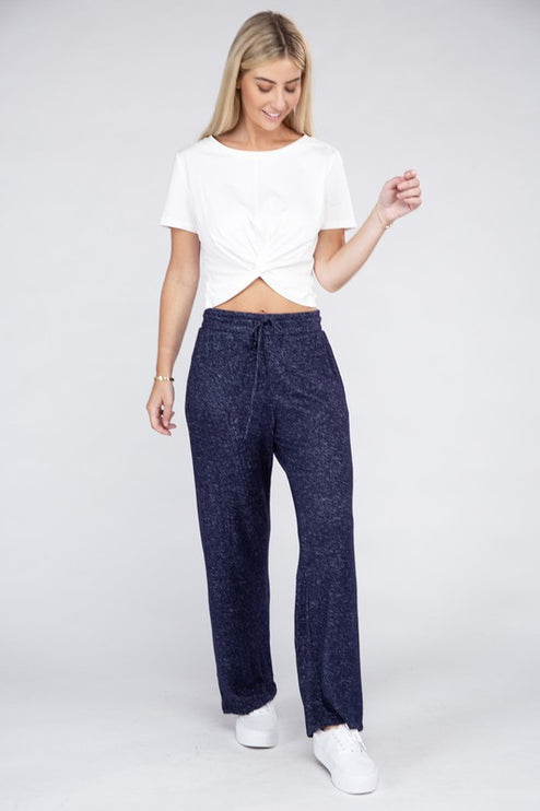 Soft Terry Lounge Pants with Elastic Drawstring Waist