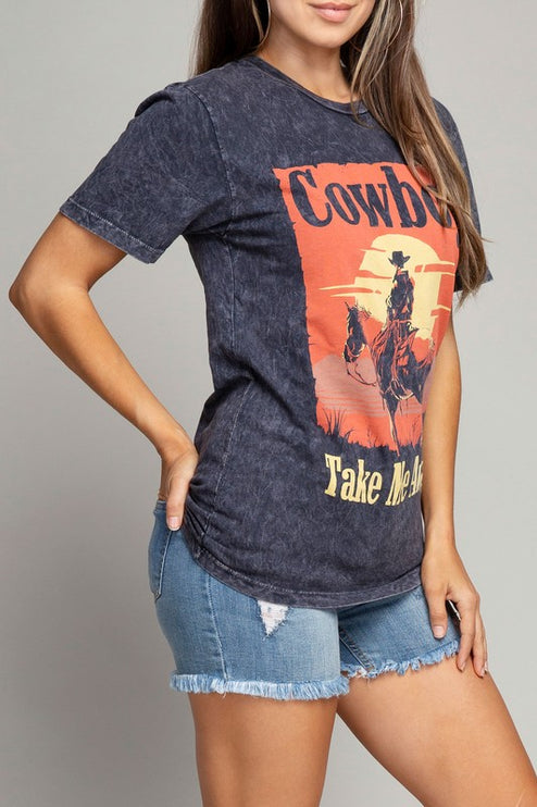 Cowboy Take Me Away Sunset Western Graphic Tee T-Shirt